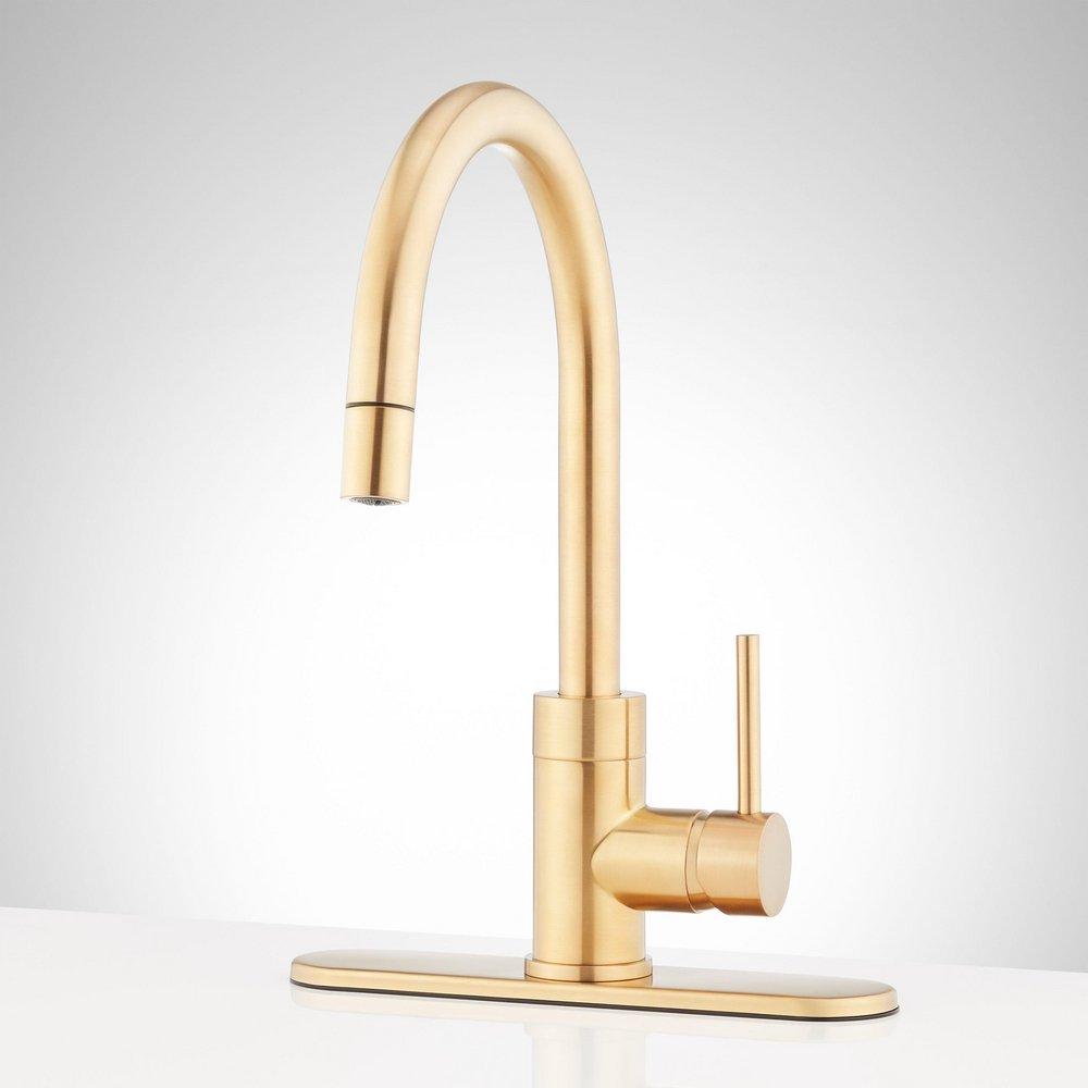 Signature Hardware Brushed Gold Single Handle Pull Down Bar Faucet 