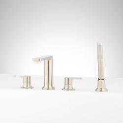 Two Handle Roman Tub Faucet and Hand Shower in Brushed Nickel