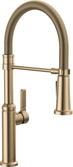 Single Handle Pull Down Kitchen Faucet in Champagne Bronze