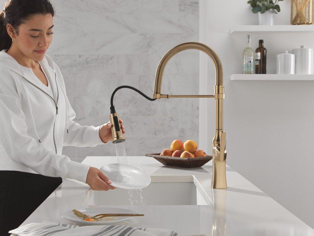 Single Handle Pull Down Kitchen Faucet in Champagne Bronze 