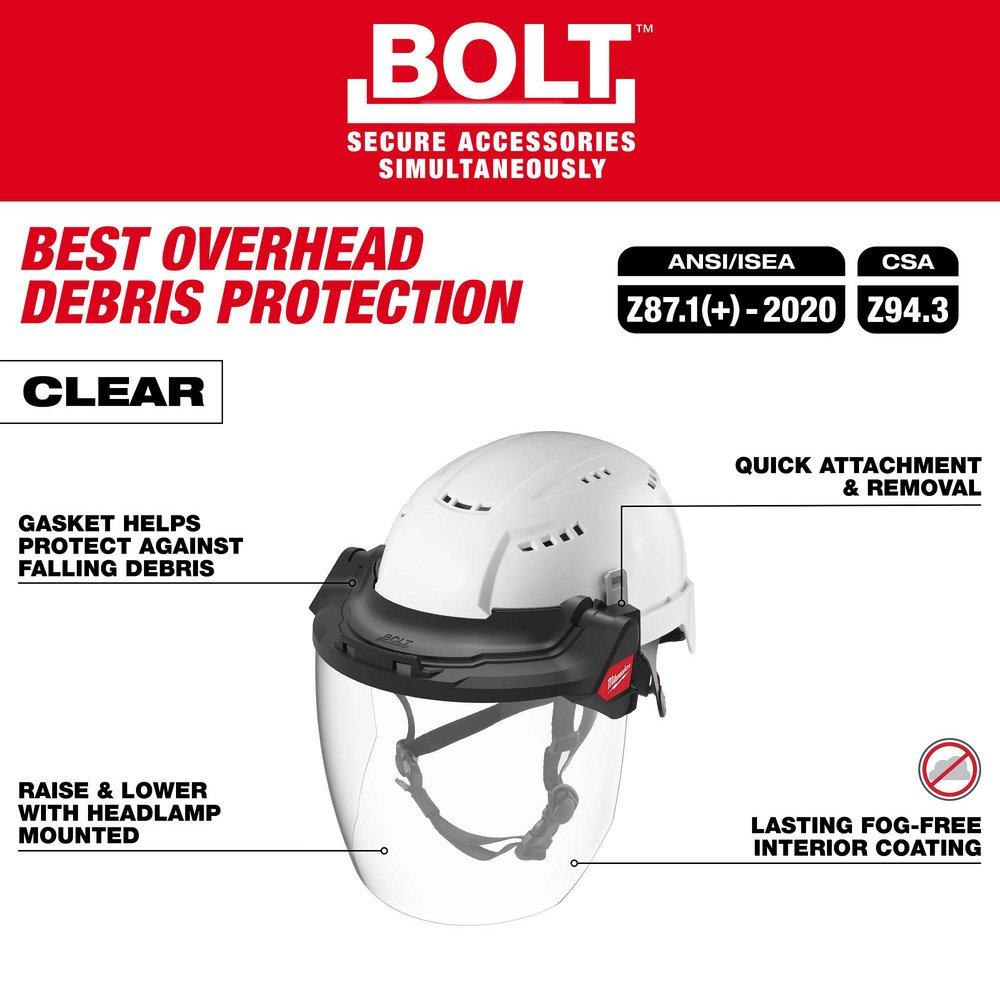 BOLT GASKETED FULL FACE SHIELD - CLEAR DUAL COAT LENS COMPATIBLE WITH MILWAUKEE BOLT SAFETY HELMETS & BOLT HARD HATS 
