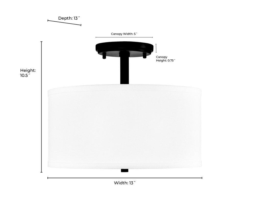 13 in. 2-Light Semi-Flush Mount Ceiling Light in Matte Black 