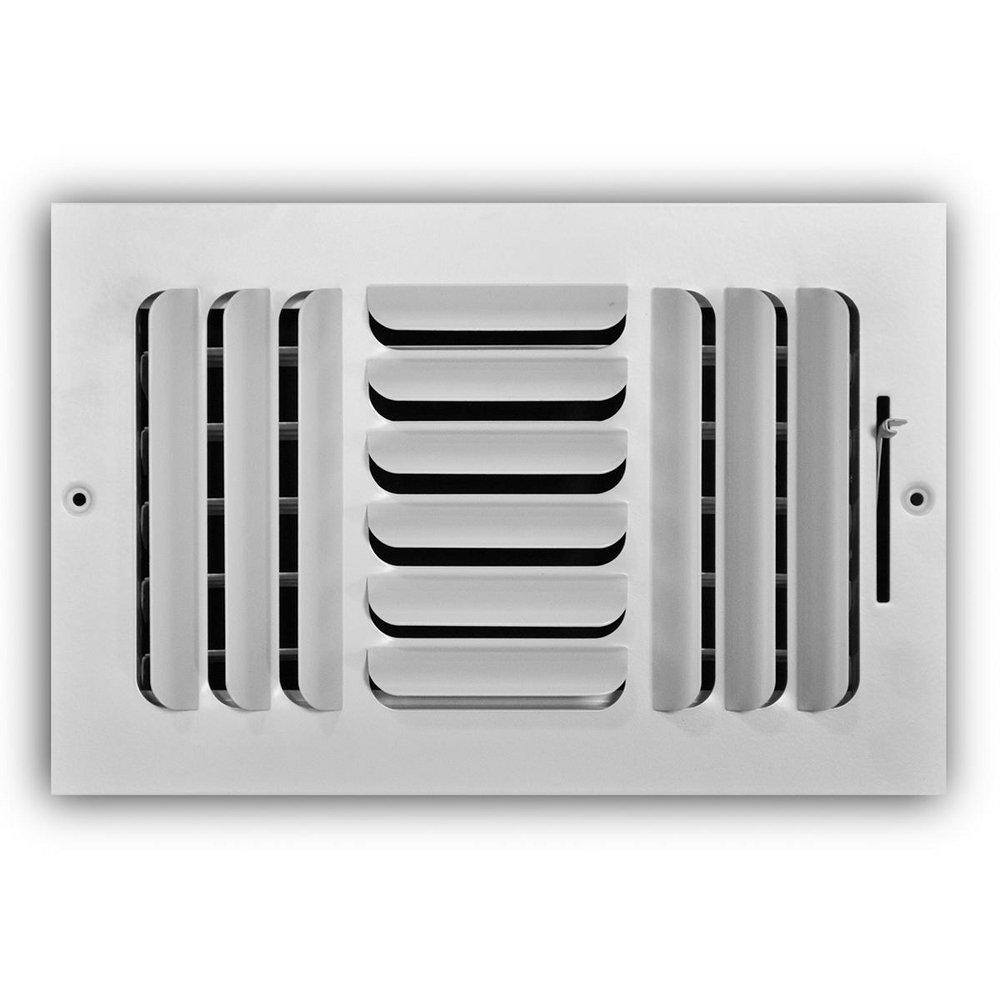 10 x 6 in. 3-Way Stamped Steel Curved Blade Ceiling & Sidewall Register in White image number 0