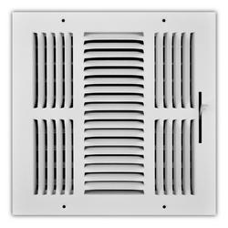 10 x 10 in. 3-Way Stamped Steel Ceiling & Sidewall Register in White