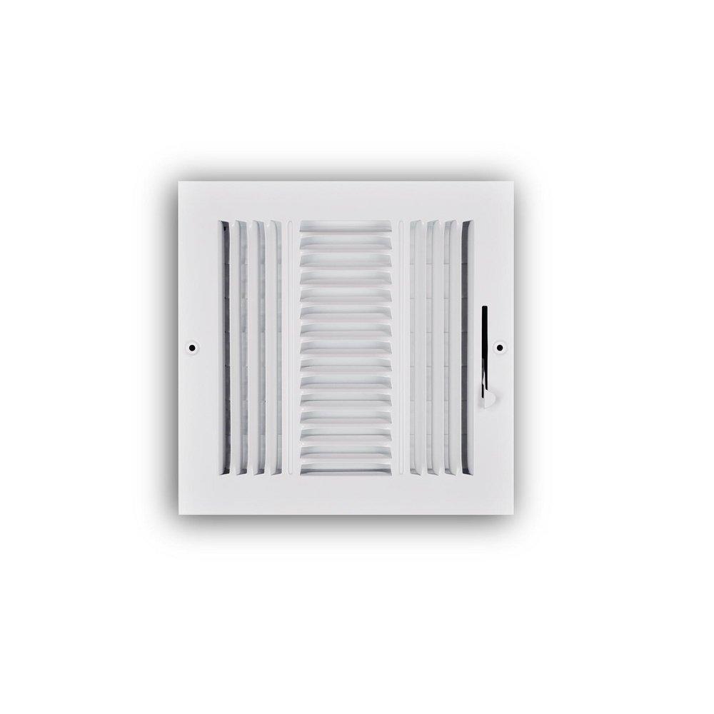 8 x 8 in. 3-Way Stamped Steel Ceiling & Sidewall Register in White image number 0