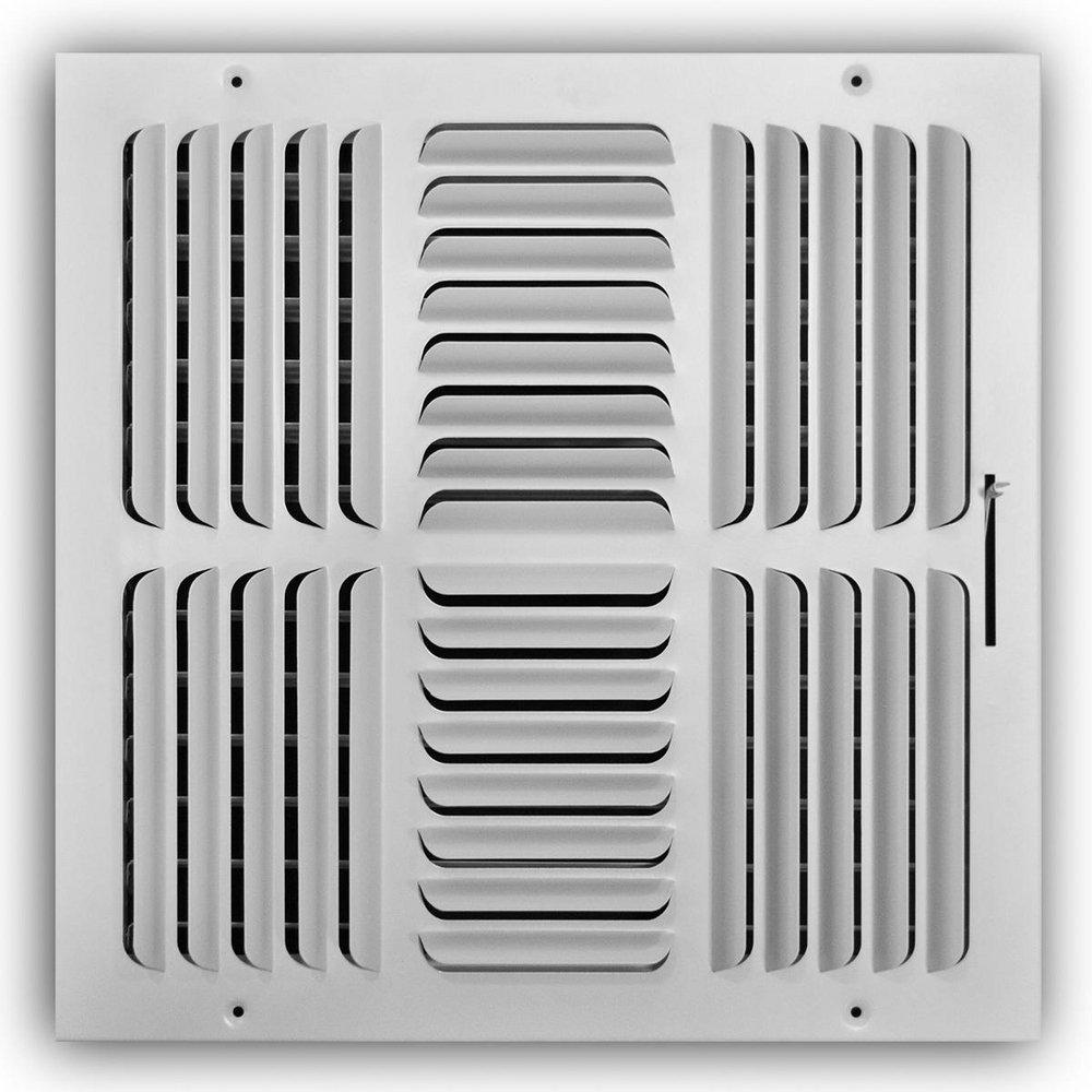 14 x 14 in. 4-Way Stamped Steel Curved Blade Ceiling & Sidewall Register in White image number 0