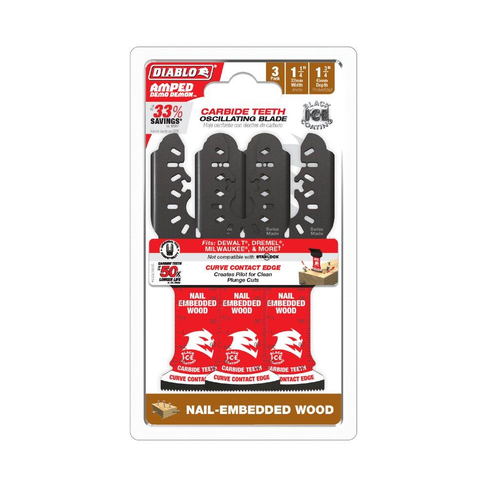 1-1/4 AMPED DEMO DEMON CARB TEETH OSCILLATING BLADES FOR NAIL-EMBEDDED WOOD 3-PACK 