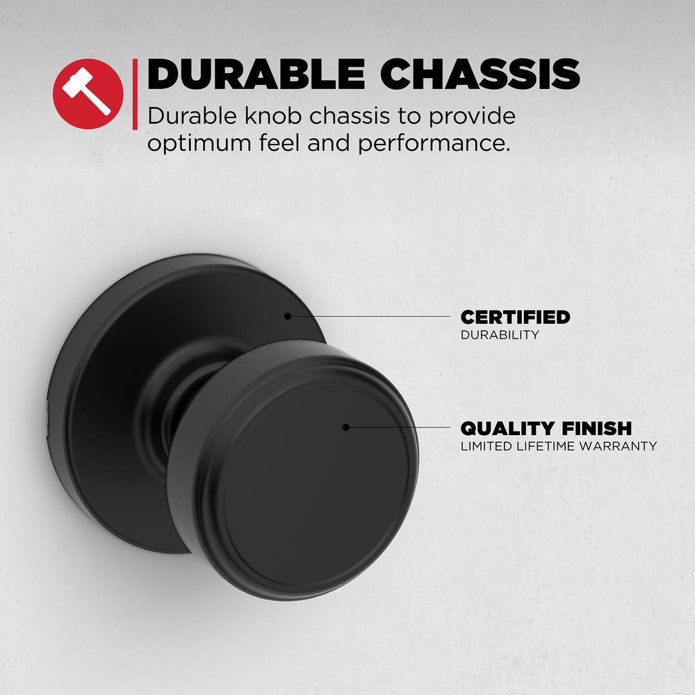Square Hall/Closet Door Knob with Round Rose in Matte Black 