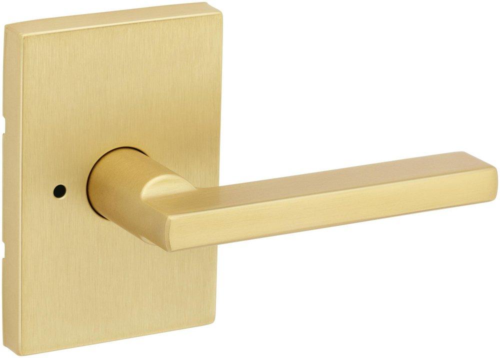 Privacy Door Lever with Rectangle Rosette in Satin Brass 