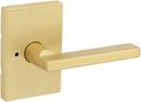 Privacy Door Lever with Rectangle Rosette in Satin Brass 