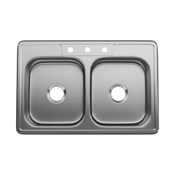 33 x 22 in. 3 Hole Stainless Steel Double Bowl Drop-in Kitchen Sink