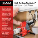 K-46 CORDLESS SINKSNAKE WITH 5/16X25FT IC CABLE 18V 2.5AH BATTERY & CHARGER 