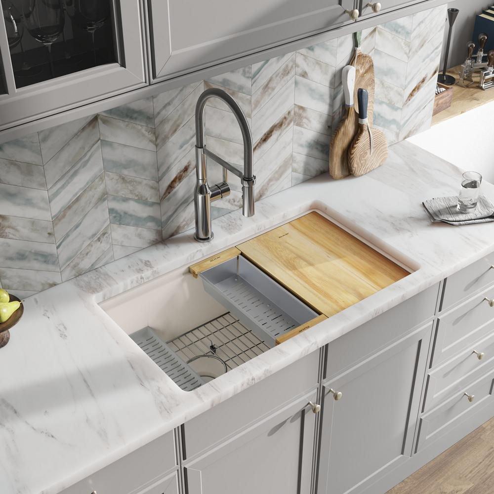 33 x 19 in. Undermount Single Bowl Workstation Kitchen Sink Kit in Ricotta 