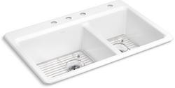 33 in. Drop-in Cast Iron Double Bowl Kitchen Sink in White