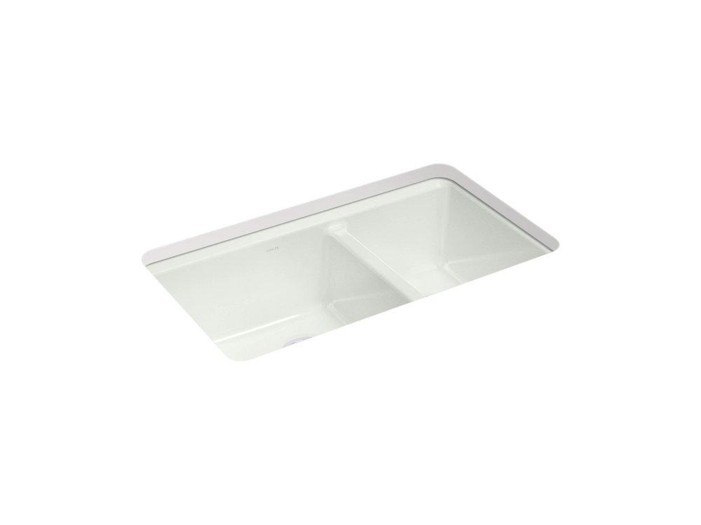 33" Undermount Cast Iron Double Bowl Workstation Kitchen Sink in Sea Salt 