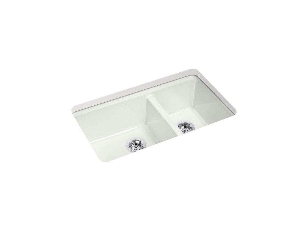 33" Undermount Cast Iron Double Bowl Workstation Kitchen Sink in Sea Salt 