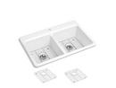 33 in. Drop-in Cast Iron Double Bowl Kitchen Sink with Basin Rack 