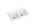 33 in. Drop-in Cast Iron Double Bowl Kitchen Sink with Basin Rack 