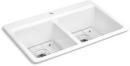 33 in. Drop-in Cast Iron Double Bowl Kitchen Sink with Basin Rack 