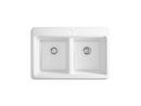 33 in. Drop-in Cast Iron Double Bowl Kitchen Sink with Basin Rack 