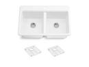 33 in. Drop-in Cast Iron Double Bowl Kitchen Sink with Basin Rack 