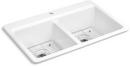 33 in. Drop-in Cast Iron Double Bowl Kitchen Sink with Basin Rack 