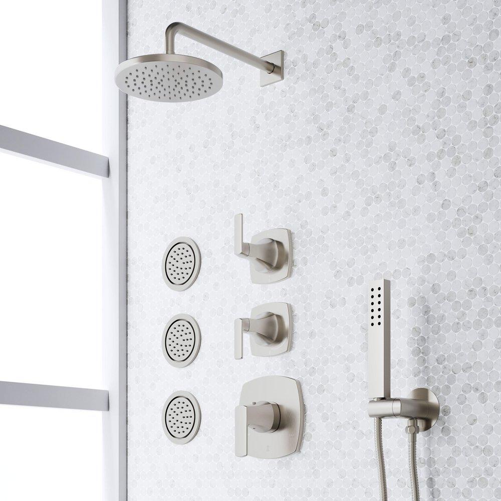SEFINA THERMOSTATIC SHOWER SYSTEM WITH 3 BODY SPRAYS AND HAND SHOWER - BRUSHED NICKEL 