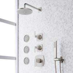 Thermostatic Shower System with 3 Body Sprays and Hand Shower in Brushed Nickel