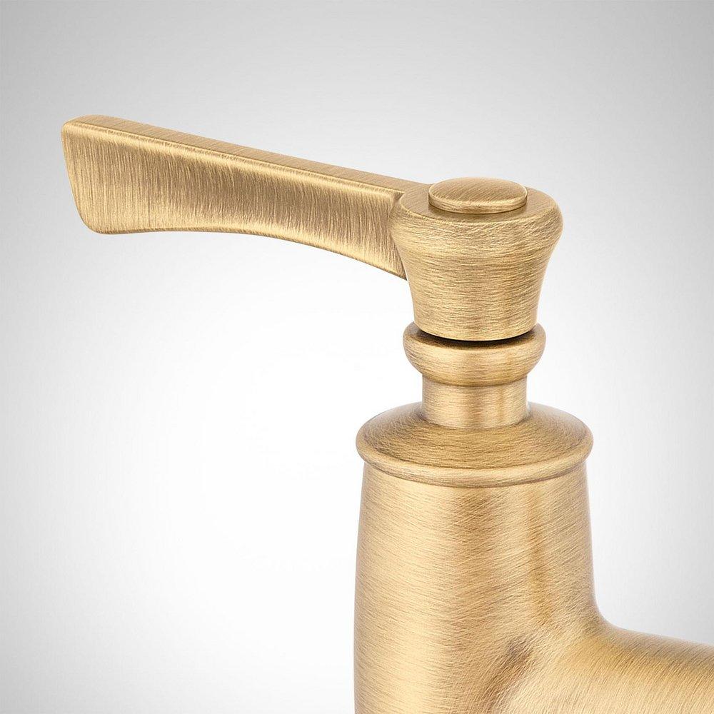 Two Handle Bridge Kitchen Faucet with Side Spray in Aged Brass 
