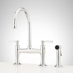 Two Handle Bridge Kitchen Faucet with Side Spray in Chrome