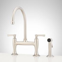 Two Handle Bridge Kitchen Faucet with Side Spray in Stainless Steel