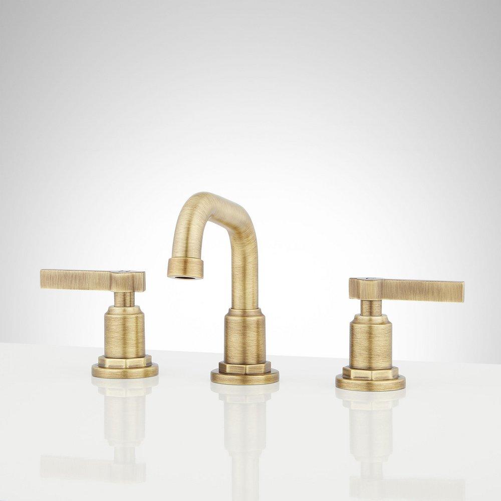 Signature Hardware Aged Brass Two Handle Widespread Bathroom Sink Faucet 