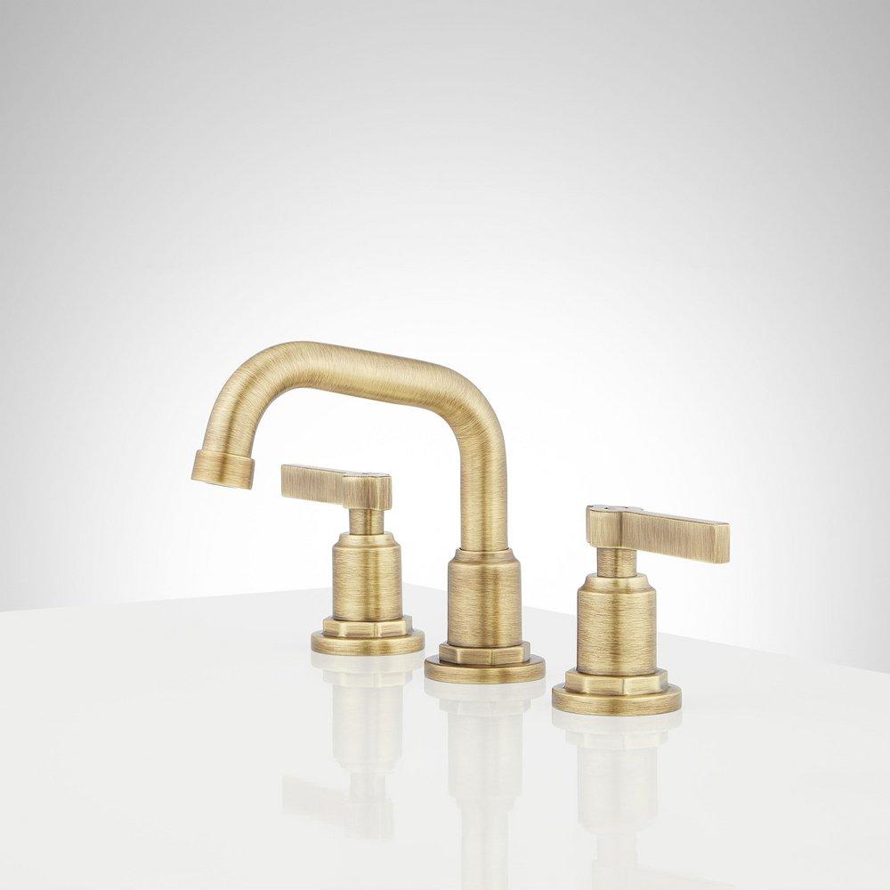 Signature Hardware Aged Brass Two Handle Widespread Bathroom Sink Faucet 