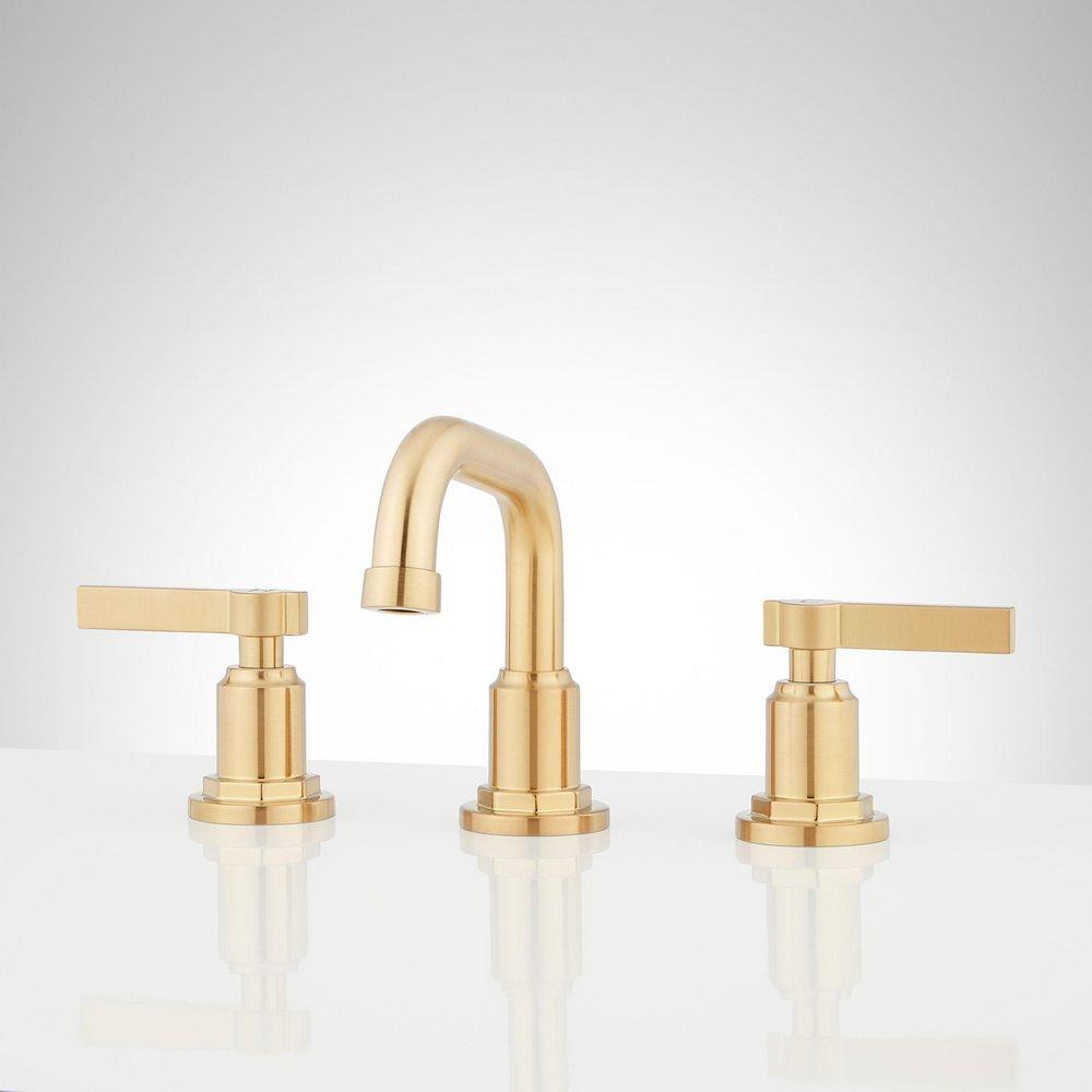 Signature Hardware Brushed Gold Two Handle Widespread Bathroom Sink Faucet 