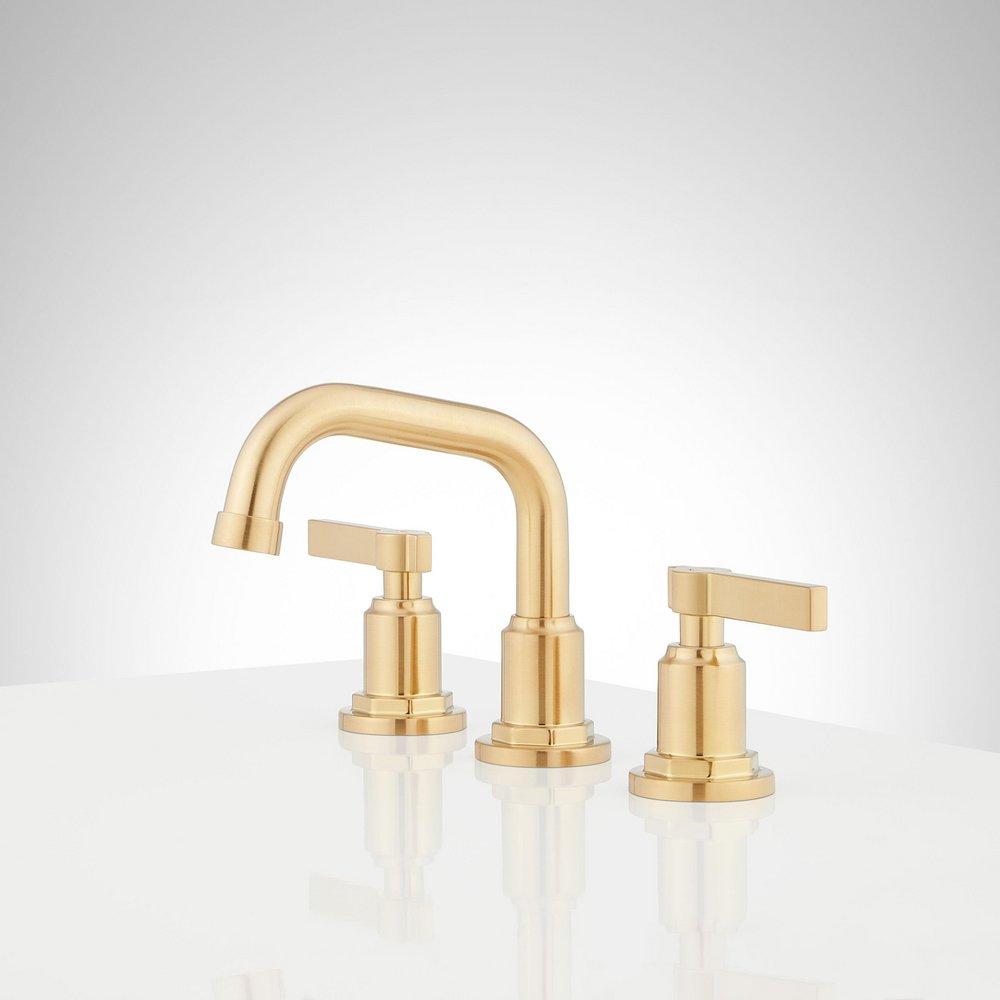 Signature Hardware Brushed Gold Two Handle Widespread Bathroom Sink Faucet 