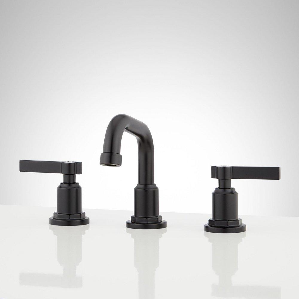 Signature Hardware Matte Black Two Handle Widespread Bathroom Sink Faucet 
