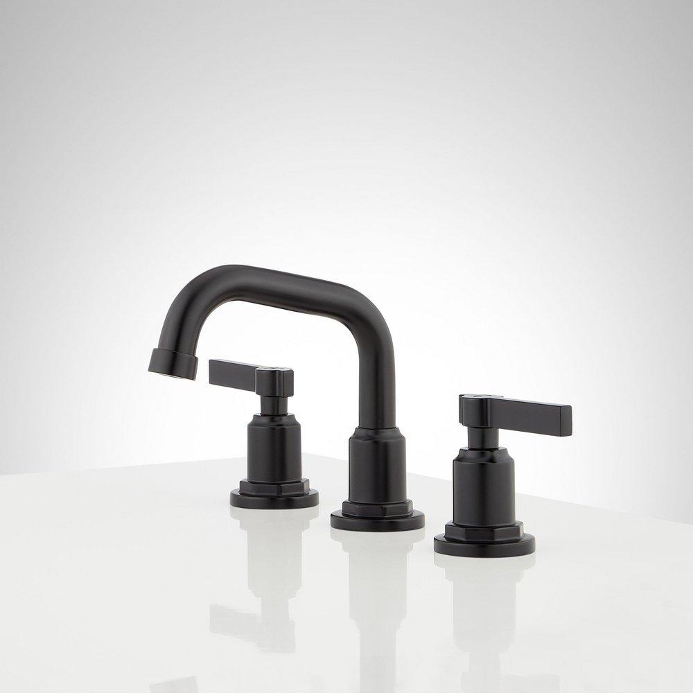 Signature Hardware Matte Black Two Handle Widespread Bathroom Sink Faucet 