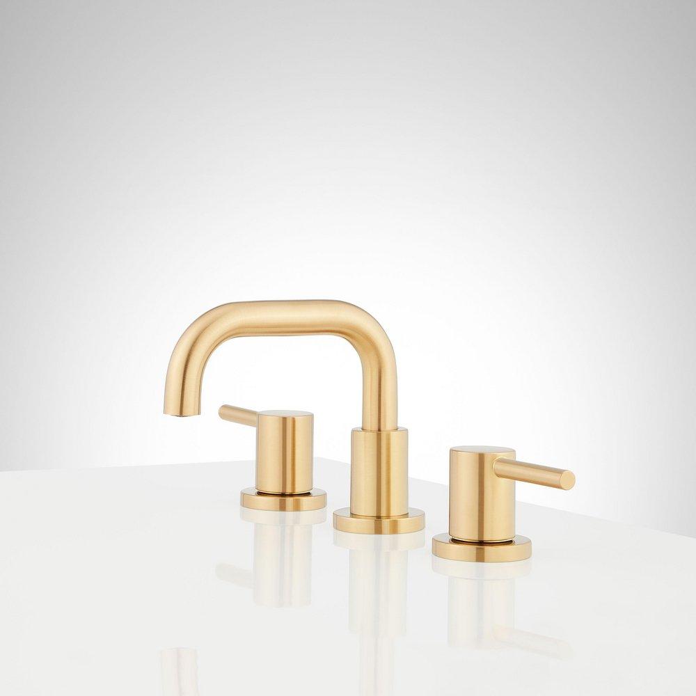 Signature Hardware Brushed Gold Two Handle Widespread Bathroom Sink Faucet 