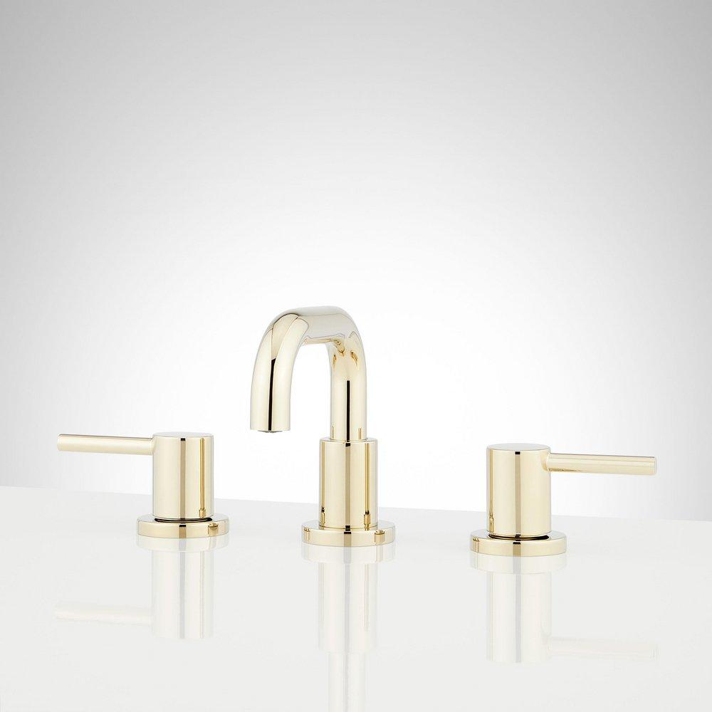 Signature Hardware Polished Brass Two Handle Widespread Bathroom Sink Faucet 