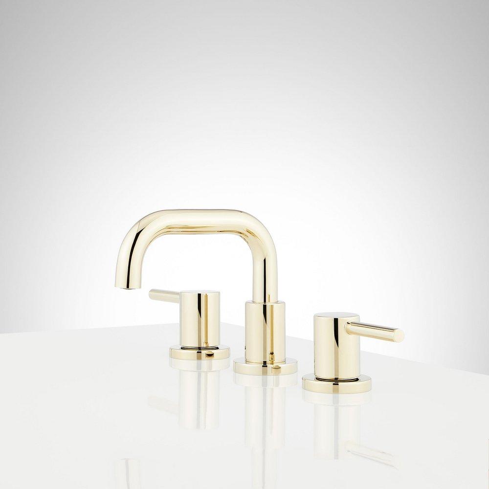 Signature Hardware Polished Brass Two Handle Widespread Bathroom Sink Faucet 