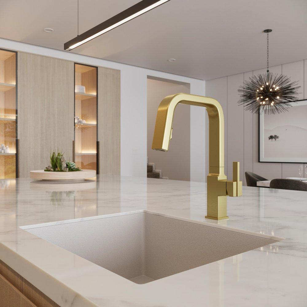 Single Handle Pull Down Kitchen Faucet in Brushed Gold 