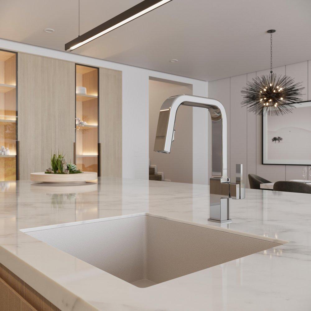 Single Handle Pull Down Kitchen Faucet in Polished Chrome 