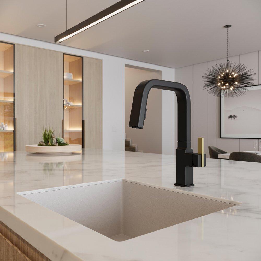 Single Handle Pull Down Kitchen Faucet in Spot Defense Matte Black 