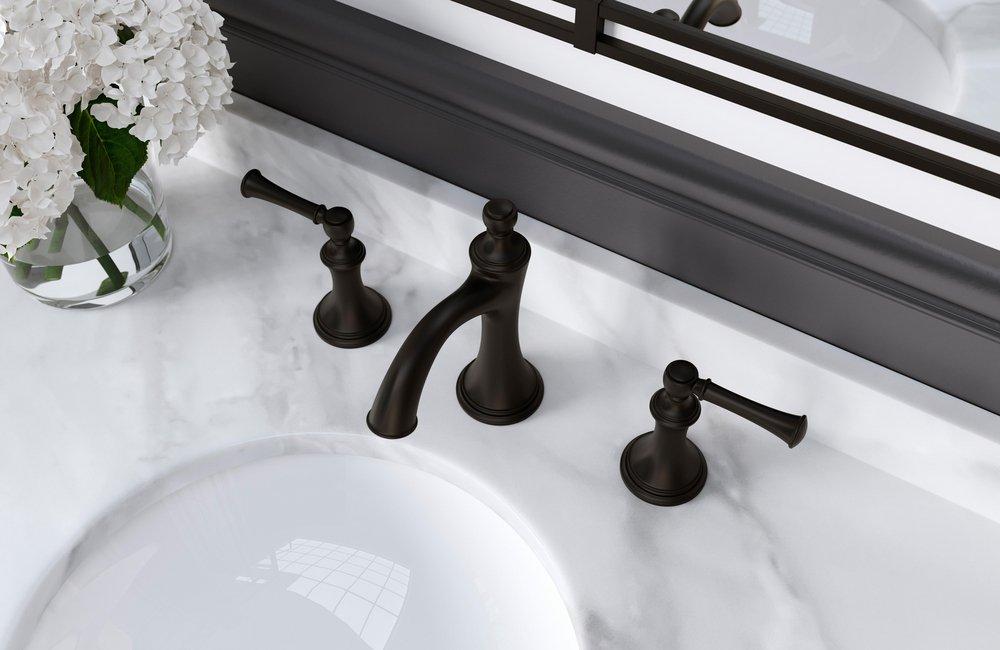 Two Handle Widespread Bathroom Sink Faucet in Spot Defense Matte Black 