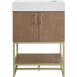 24 in. Free Standing Single Basin Vanity Set in Walnut Drift with Cabinet and Stone Composite Vanity Top