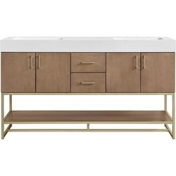 60 in. Free Standing Double Basin Vanity Set in Walnut Drift with Stone Composite Vanity Top