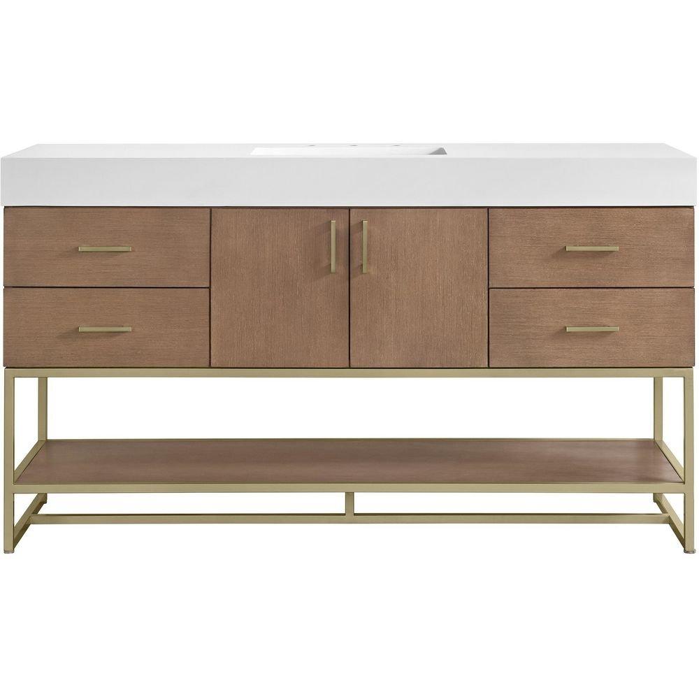 Mauri 60" Free Standing Single Basin Vanity Set with Cabinet and Stone Composite Vanity Top 