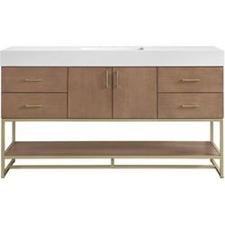 60 in. Free Standing Single Basin Vanity Set in Walnut Drift with Stone Composite Vanity Top
