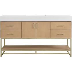 60in.  Free Standing Single Basin Vanity Set in Warm Oak with Stone Composite Vanity Top