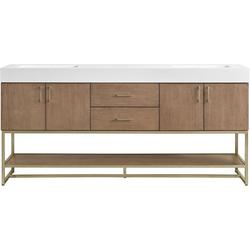 72 in. Free Standing Double Basin Vanity Set in Walnut Drift with Stone Composite Vanity Top